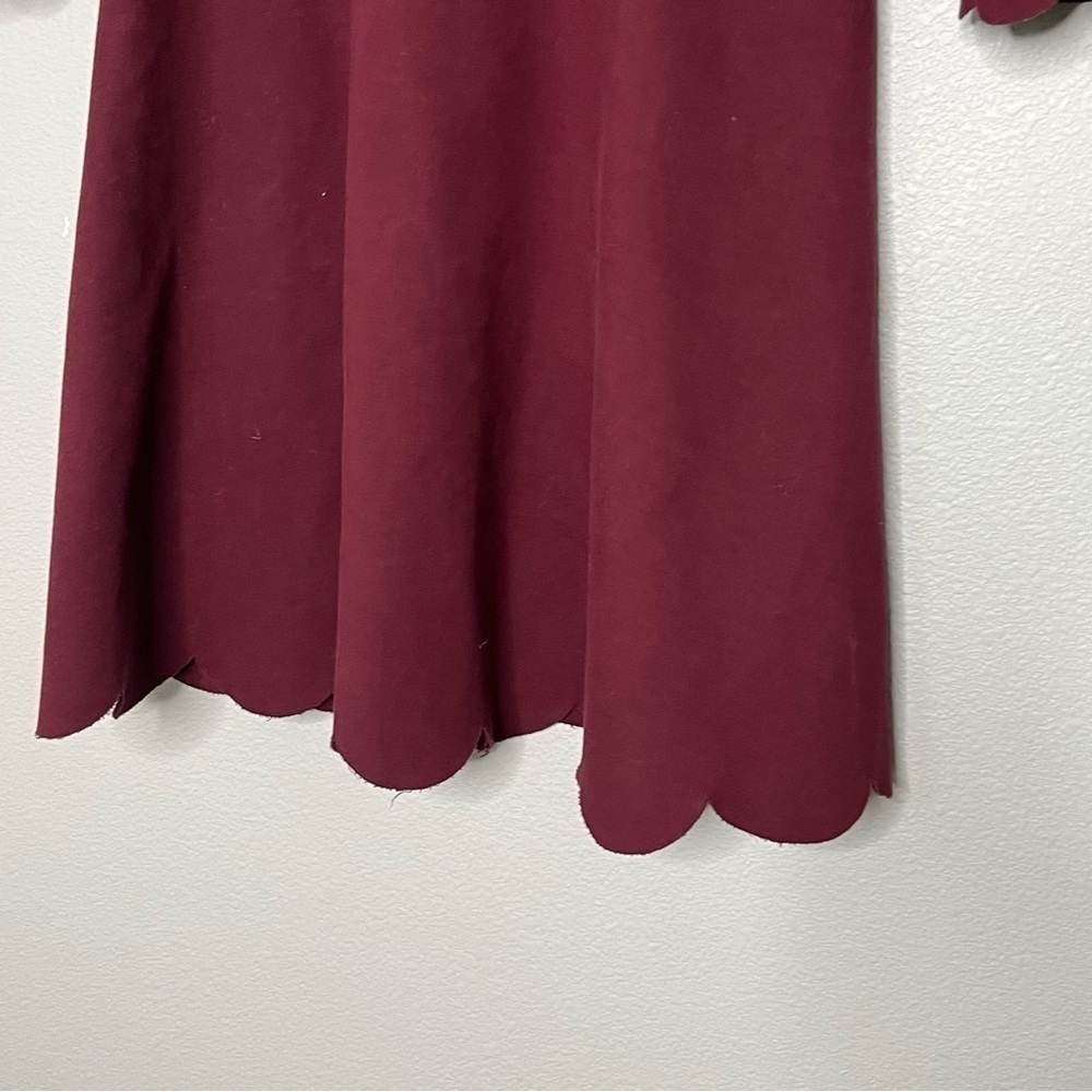 Lulus maroon scallop skater dress 3/4 sleeve Large - Picture 3 of 10